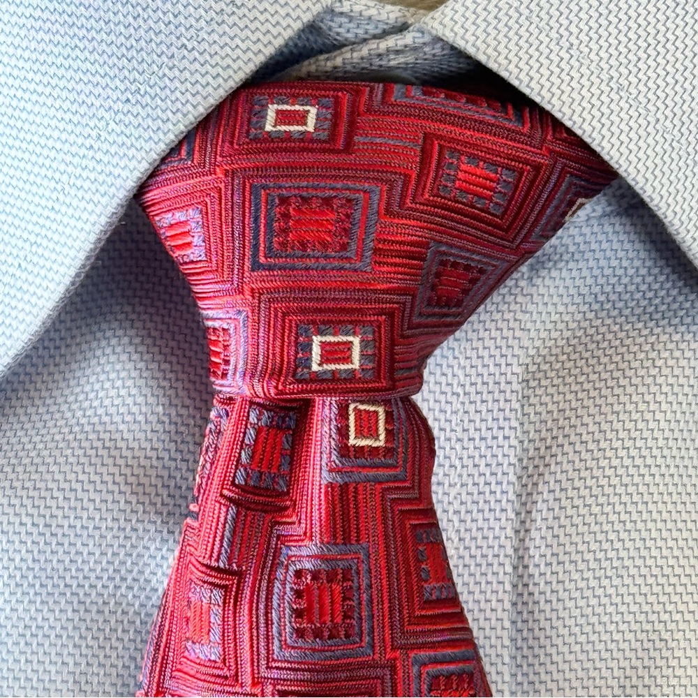 SPQR Men’s Necktie Jacquard Red and Blue 100% Silk Handmade Tie